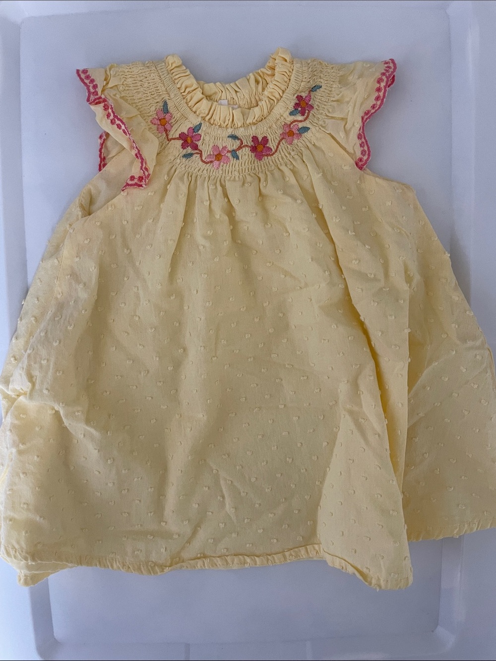 Yellow Embroidered Flutter-Sleeve Kids Dress
